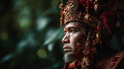 Regal Warrior: A Detailed Portrait of a Battle-Worn Monarch in Splendor