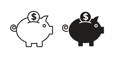 Piggy bank icon simple vectors in black, suitable for projects