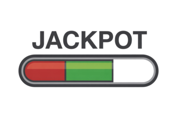 A 'JACKPOT' title above a progress bar, partially filled with red and green, signifying progress towards a big win or game achievement. background removed