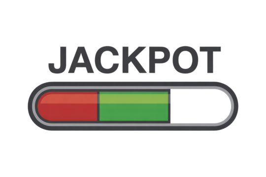 A 'JACKPOT' title above a progress bar, partially filled with red and green, signifying progress towards a big win or game achievement. background removed