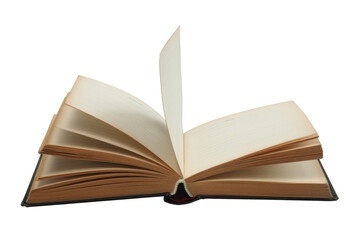 An old, open book with fanned, yellowed pages. Its vintage charm suggests stories untold, inviting readers into its rich history. background removed