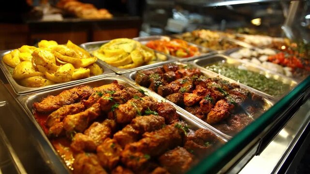 Tangy marinated meats glistening with citrus and vinegarbased sauces perfectly prepared and displayed to entice customers