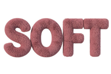 The word 'SOFT' is displayed in a vibrant pink, fluffy, 3D text style, evoking a tactile, cozy, and comforting sensation. background removed