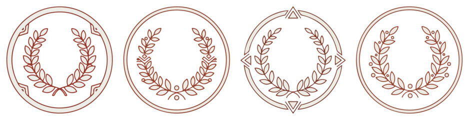 Laurel wreath circle badges — minimal monoline emblem frames and seals