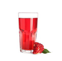 Glass of fresh pomegranate juice on white background