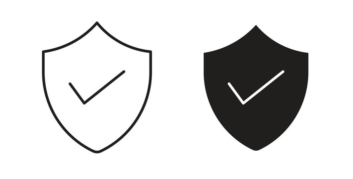Shield check mark icon simple vectors in black, suitable for projects