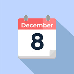 December 8 Vector Calendar
Modern flat color vector calendar with date