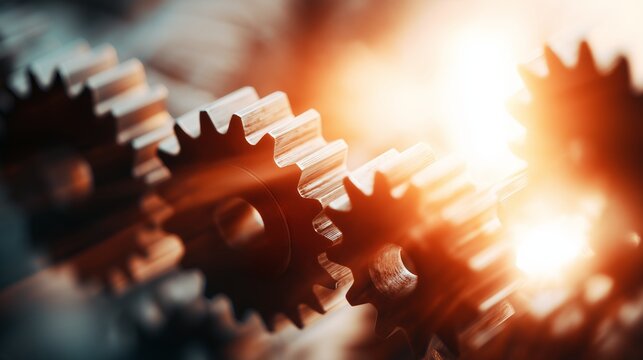 Close-Up View of Interlocking Gears in Motion, Highlighting the Intricate Mechanics and Craftsmanship of Mechanical Systems