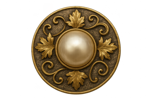 Elegant gold and bronze ornate circular emblem with central dome, transparent background