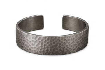 Textured metal cuff bracelet with hammered finish, isolated on transparent background