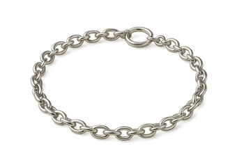 Silver chain bracelet with shiny oval links, isolated on transparent background