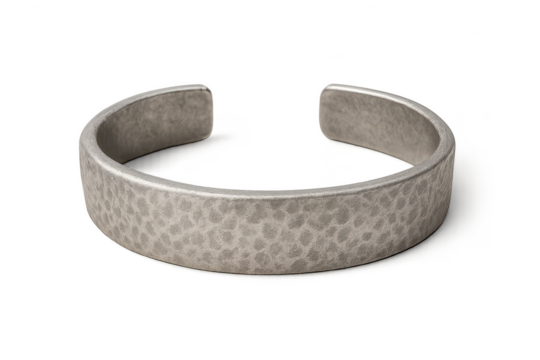 Stylish hammered metal cuff bracelet isolated on transparent background
