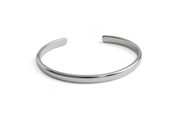 Sleek silver cuff bracelet isolated on transparent background, elegant jewelry