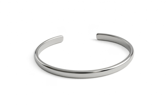 Sleek silver cuff bracelet isolated on transparent background, elegant jewelry