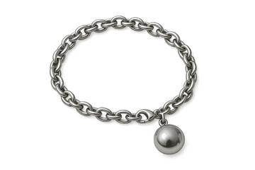 Polished silver chain bracelet with spherical charm, isolated on transparent.
