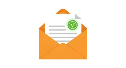 Open envelope containing a letter with a green verification checkmark.