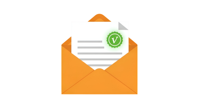 Open envelope containing a letter with a green verification checkmark.