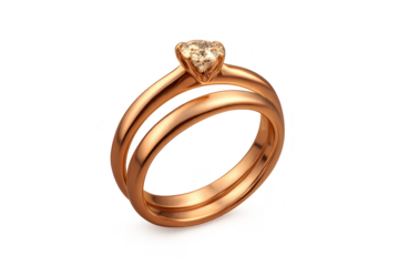 Elegant rose gold diamond engagement ring isolated on transparent background, luxurious.