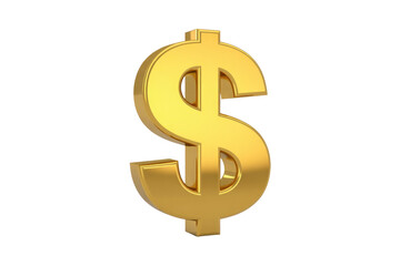 Obraz premium A vibrant 3D golden dollar sign, representing wealth, finance, and investment, shines brilliantly against a clean background. background removed