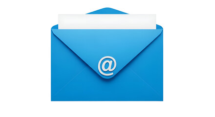Blue email envelope icon with at symbol isolated on a white background.