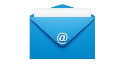 Blue email envelope icon with at symbol isolated on a white background.