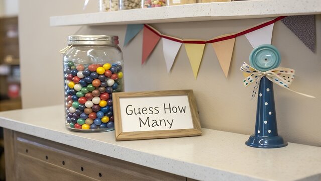 Jar filled with colorful marbles for a guess how many game
