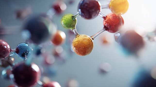 Colorful Atom Model with Transparent Connections Showing Molecular Structure