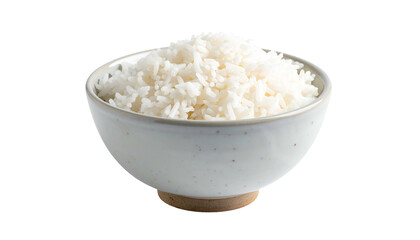 Bowl of fluffy white rice isolated against a black background