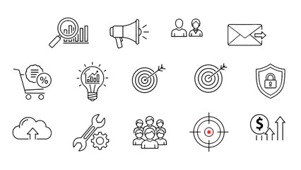 Set of digital marketing and analytics icons