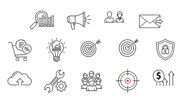 Set of digital marketing and analytics icons