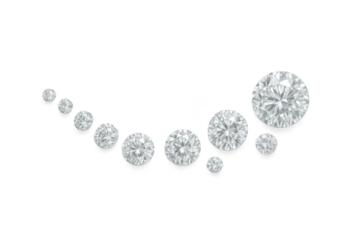 Sparkling round diamonds in an elegant curve, isolated on transparent background.