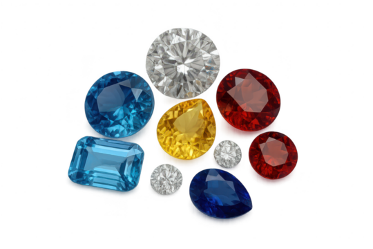 Collection of dazzling colorful gemstones isolated on transparent background