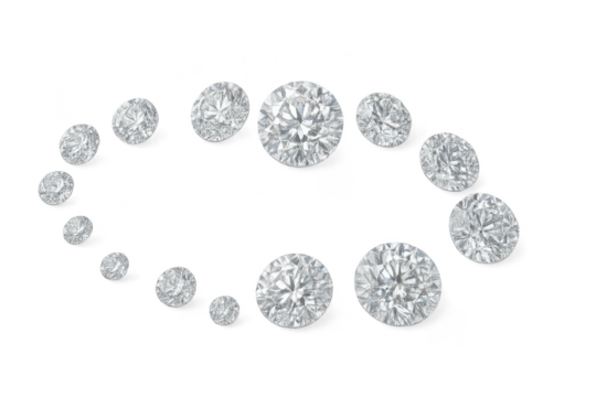 Brilliant-cut diamonds in a circle, cut-out with transparent background