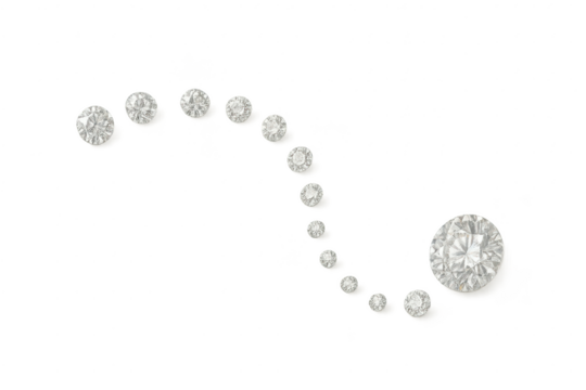Brilliant cut diamonds in a wavy pattern, isolated on transparent background, luxurious.