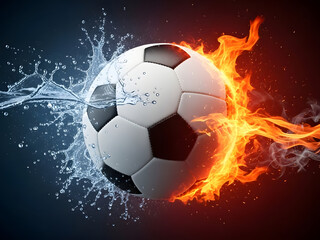 Naklejka premium Dynamic soccer ball with flames and water for sports advertising concepts Generative AI