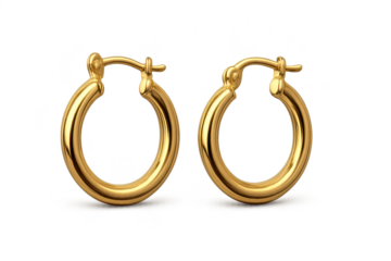 Elegant pair of golden hoop earrings isolated on a transparent background for fashion