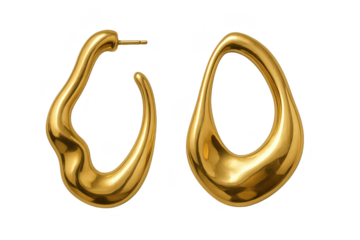 Abstract gold fluid earrings, elegant jewelry isolated on a transparent background