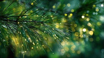 Detailed macro view of pine needles with glowing bokeh and natural evergreen texture variation 4