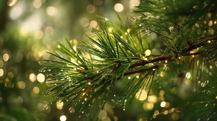 Detailed macro view of pine needles with glowing bokeh and natural evergreen texture variation 5