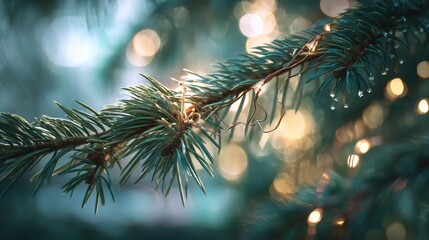 Detailed macro view of pine needles with glowing bokeh and natural evergreen texture variation 7