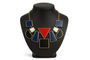 Stylish geometric statement necklace on a mannequin, isolated on transparent background