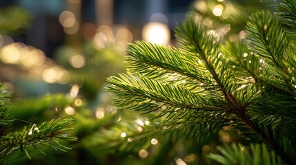 Detailed macro view of pine needles with glowing bokeh and natural evergreen texture variation 8