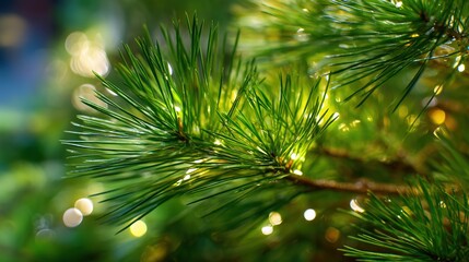 Detailed macro view of pine needles with glowing bokeh and natural evergreen texture variation 9
