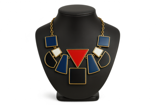 Stylish geometric statement necklace on a mannequin, isolated on transparent background