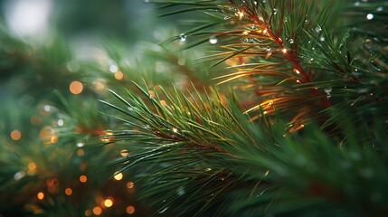 Detailed macro view of pine needles with glowing bokeh and natural evergreen texture variation 3