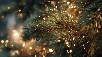 Detailed macro view of pine needles with glowing bokeh and natural evergreen texture variation 2