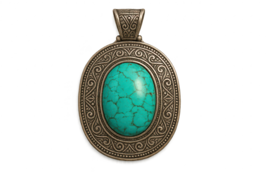 Vintage silver pendant with turquoise stone, cut-out, transparent background - Powered by Adobe