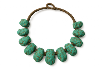 Unique handmade turquoise necklace isolated on a transparent backdrop with no background