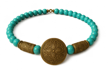 Elegant turquoise beaded necklace isolated on transparent background, jewelry