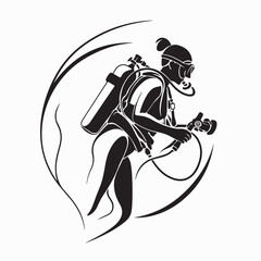 Female Scuba Diver Silhouette Vector Isolated On White Background